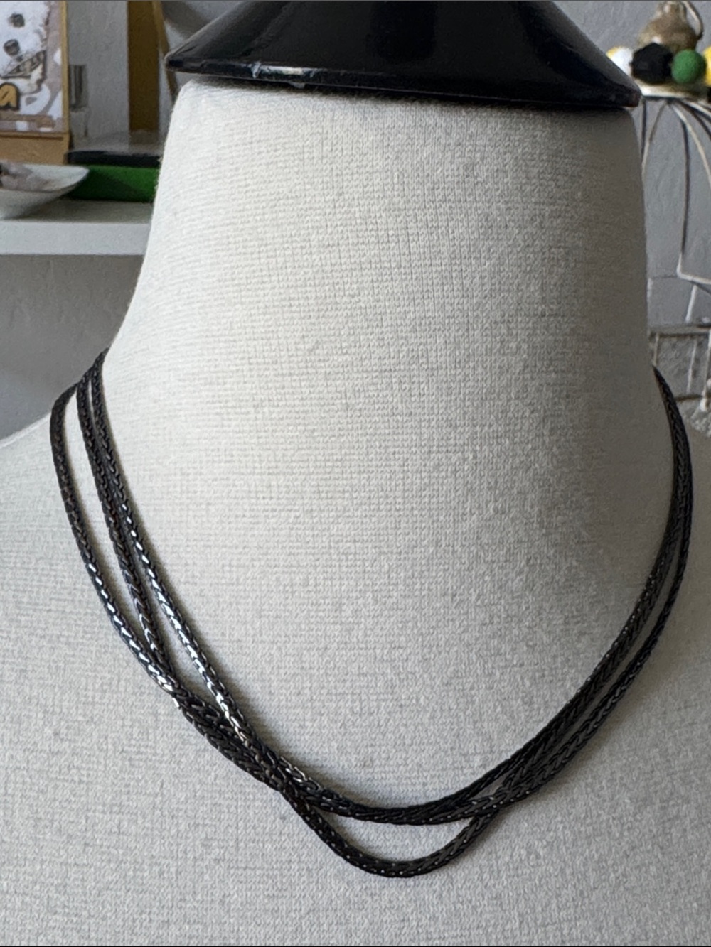 Lia Sophia Retired Collectible Multi Strand Gunmetal Braided Chain Necklace 16”